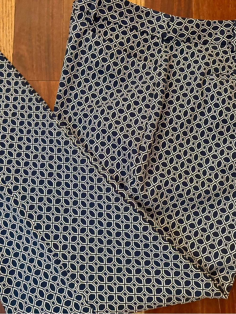 Talbots Hampshire Navy and White Geometric Ankle Print Pants Size 14
